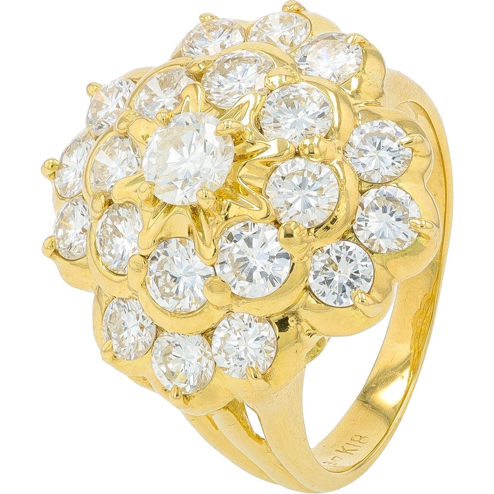 18K Yellow Gold Diamond Cluster Ring with Prong-Set Round Brilliant Cut Diamonds - 2.00 Carat Total Diamond Weight