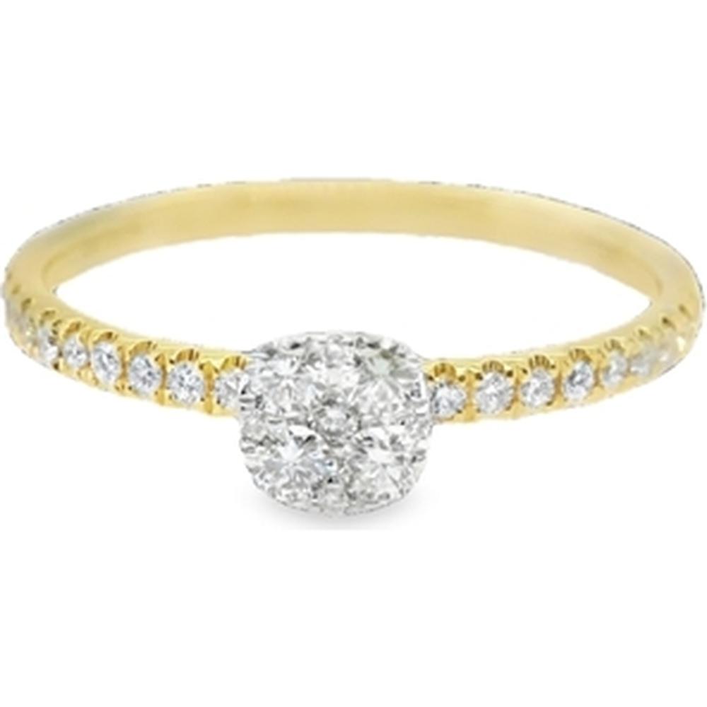 18K Yellow Gold Diamond Cluster Ring with Round Diamonds on a Diamond-Accented Band by Afarin