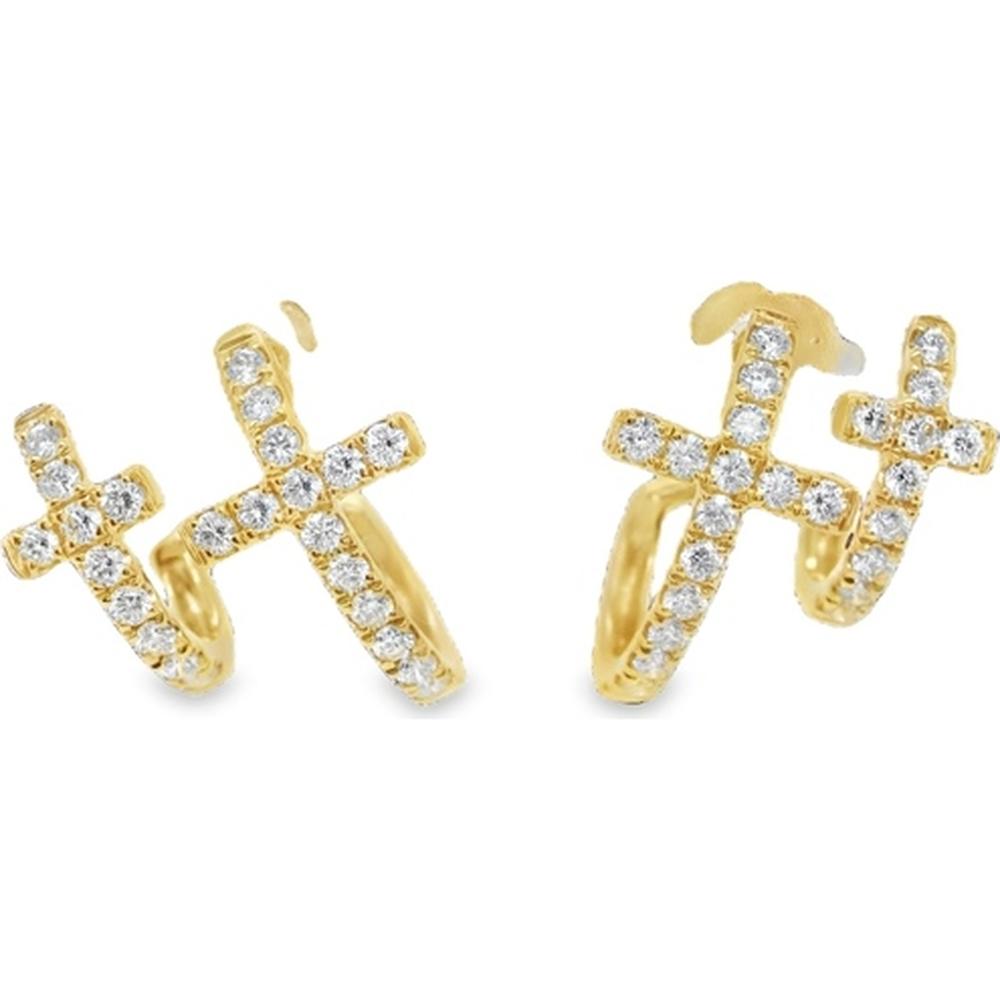 18K Yellow Gold Diamond Cross Huggie Earrings by Afarin