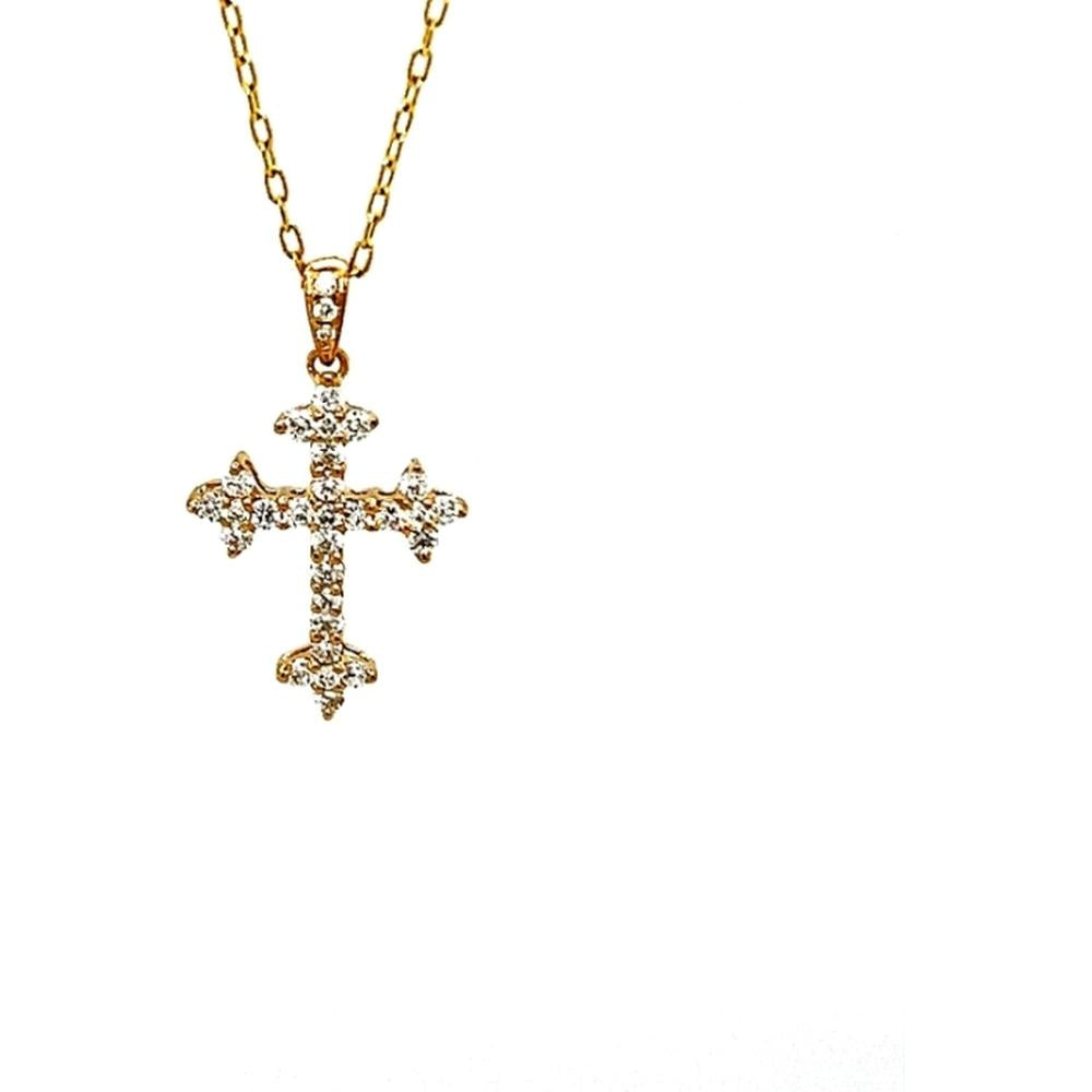 18K Yellow Gold Diamond Cross Pendant Necklace by Afarin