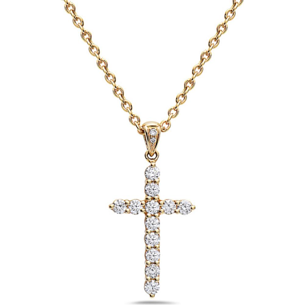 18K Yellow Gold Diamond Cross Pendant Necklace with Prong-Set Round Diamonds by Afarin
