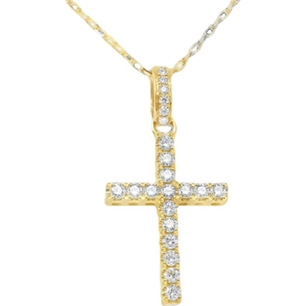 18K Yellow Gold Diamond Cross Pendant Necklace with Round Diamonds by Afarin