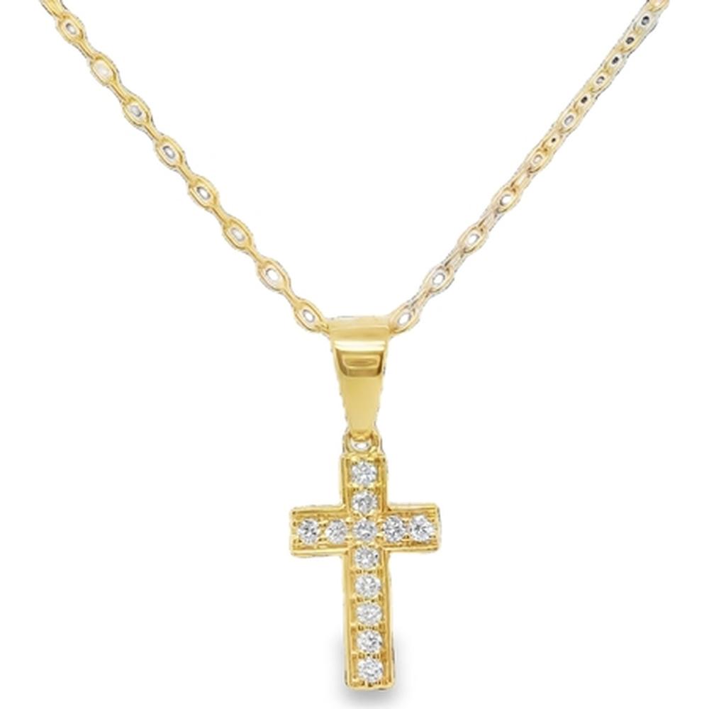 18K Yellow Gold Diamond Cross Pendant Necklace with Round Diamonds by Afarin