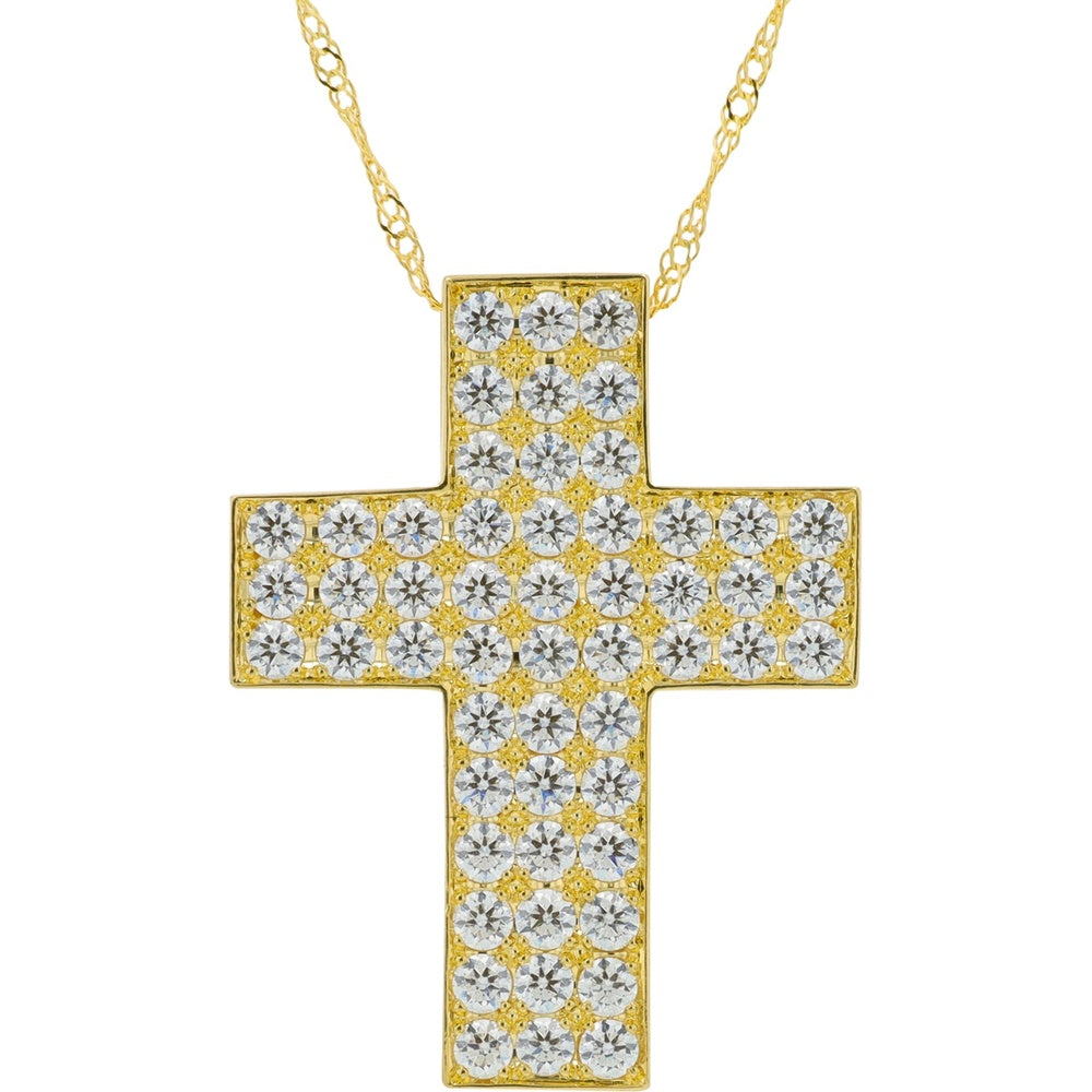 18K Yellow Gold Diamond Cross Pendant with Pavé-Set Round Diamonds - 1.08 Carat Total Diamond Weight on 18-Inch Chain