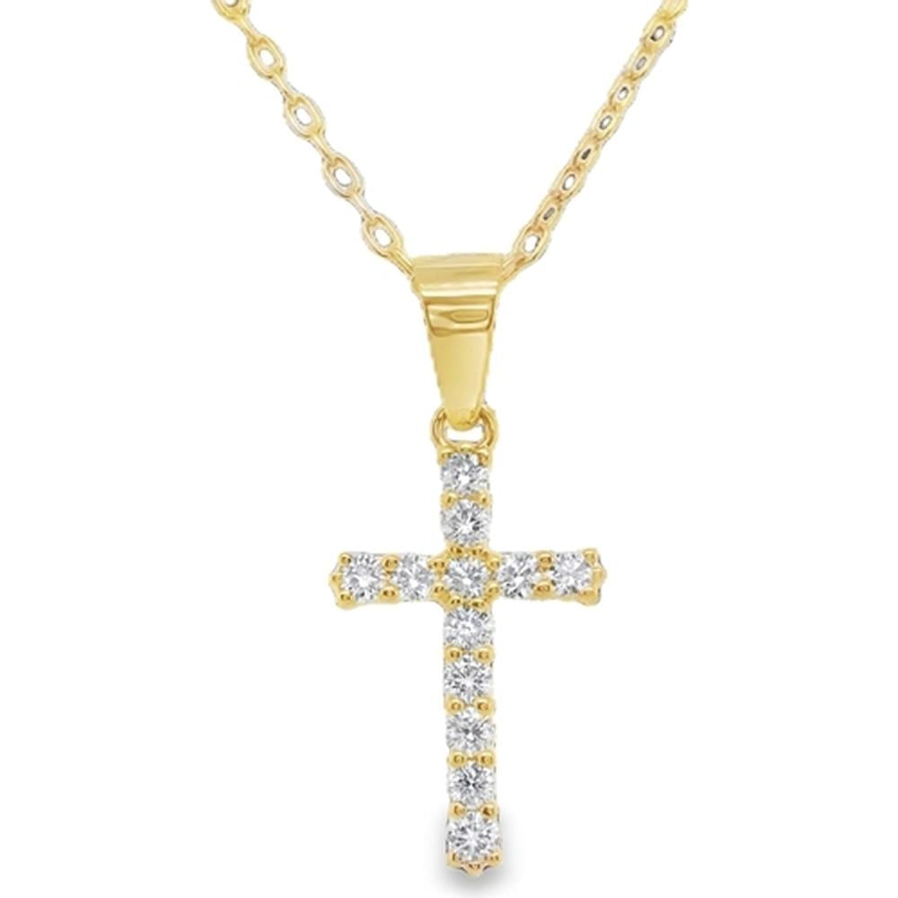 18K Yellow Gold Diamond Cross Pendant with Round Diamonds by Afarin