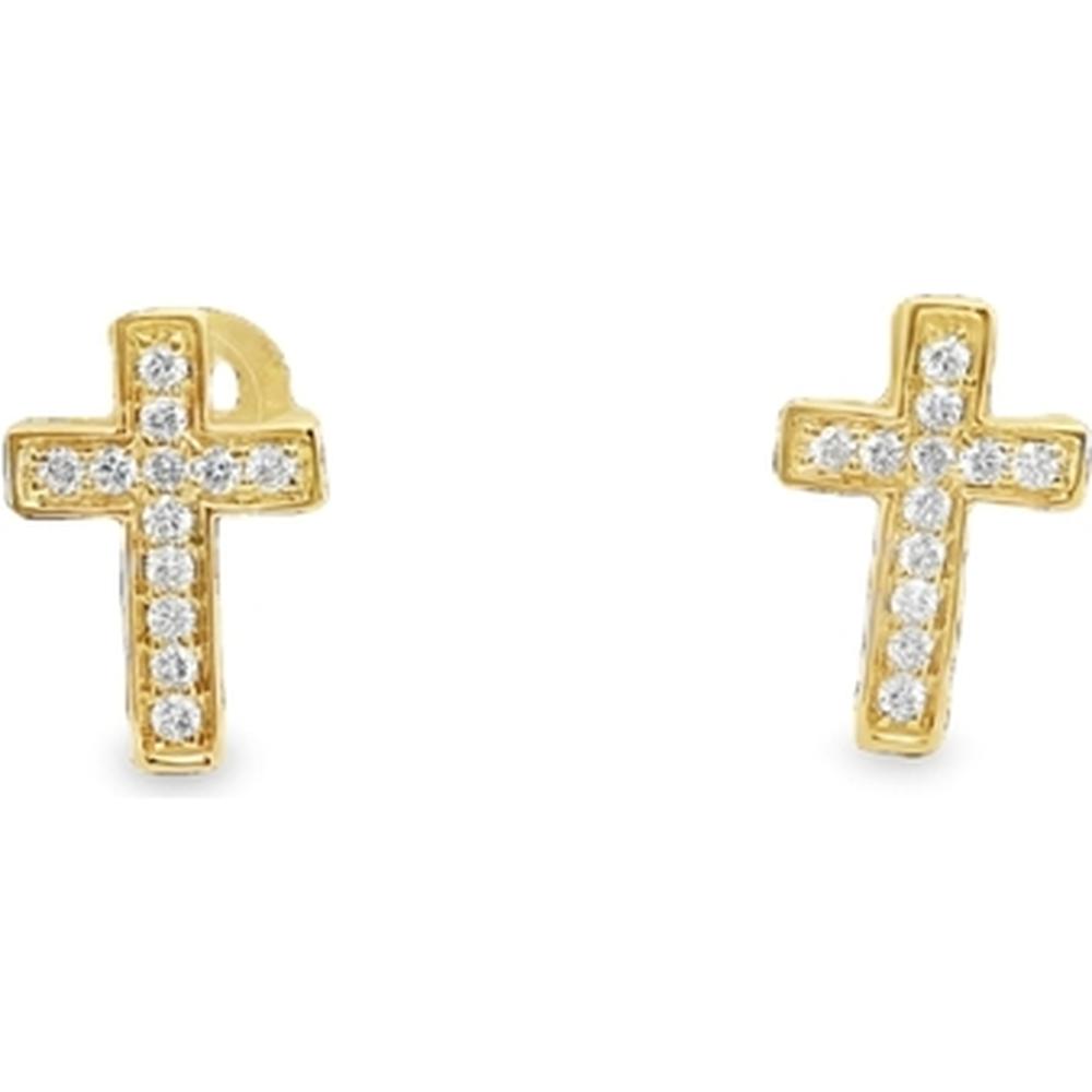 18K Yellow Gold Diamond Cross Stud Earrings by Afarin