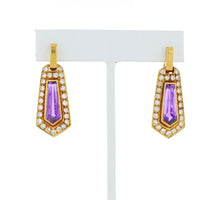18K Yellow Gold Diamond Drop Earrings with Amethyst - 3 Carats Total Diamond Weight