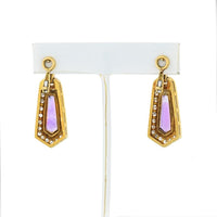 18K Yellow Gold Diamond Drop Earrings with Amethyst - 3 Carats Total Diamond Weight