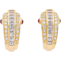 18K Yellow Gold Diamond Earrings with Ruby Accents - 1.31 Carats