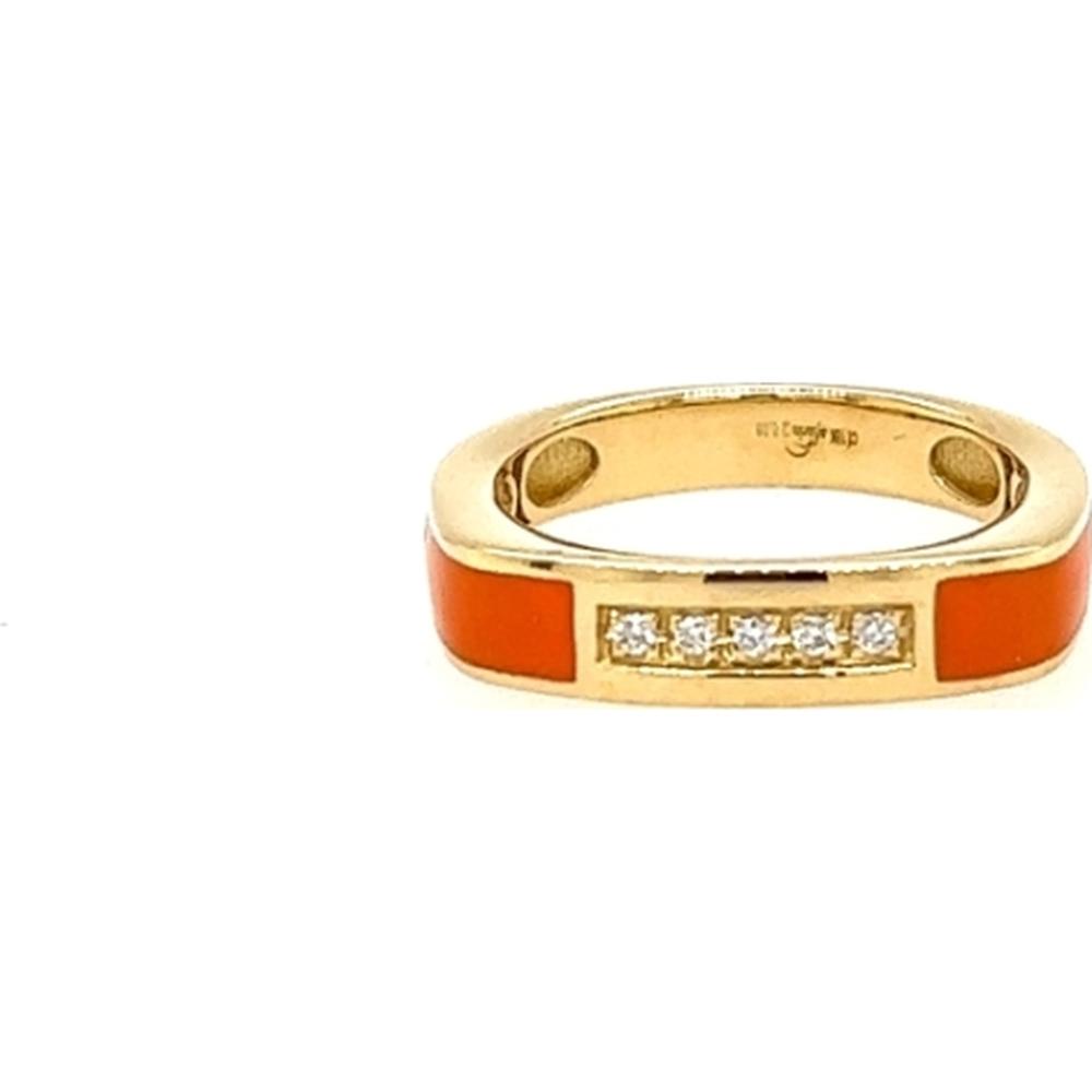 18K Yellow Gold Diamond Enamel Band Ring with Round Diamonds by Afarin