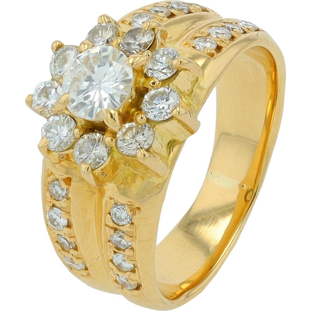 18K Yellow Gold Diamond Engagement Ring with Round Center and Halo - 0.99 Carat Total Diamond Weight
