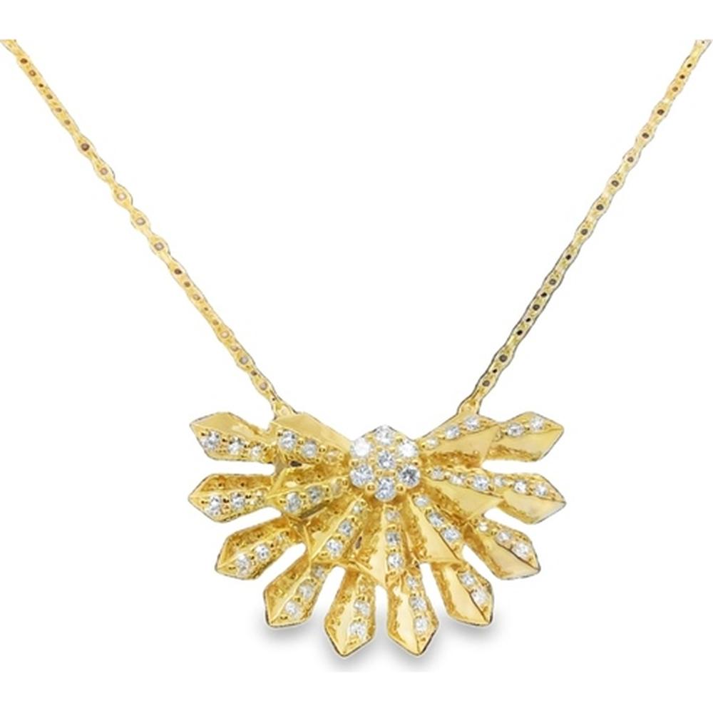 18K Yellow Gold Diamond Fan Motif Pendant Necklace by Afarin