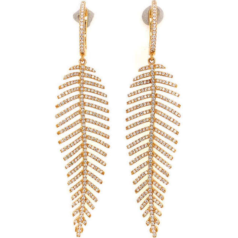 18K Yellow Gold Diamond Feather-Inspired Drop Earrings with Diamond Huggie Hoops by Afarin