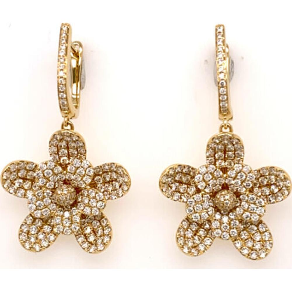 18K Yellow Gold Diamond Flower Drop Huggie Earrings by Afarin