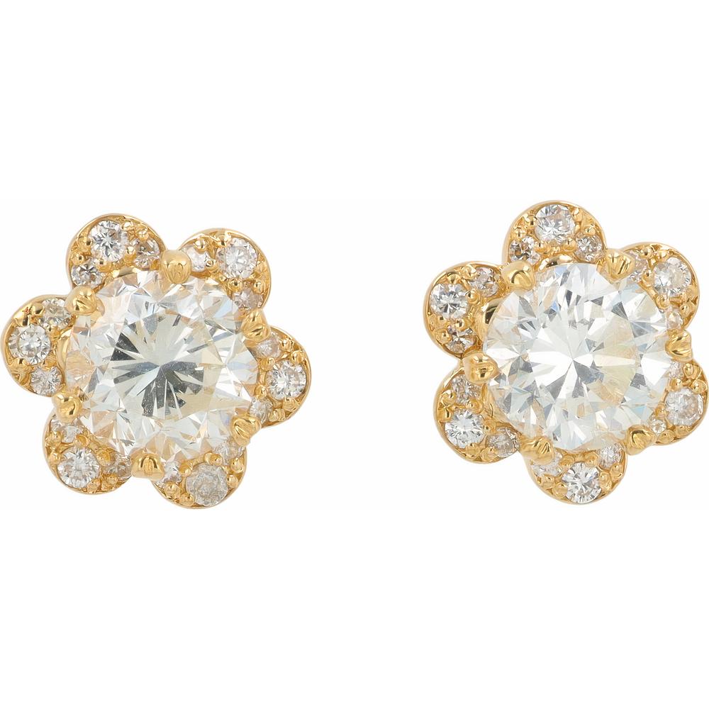 18K Yellow Gold Diamond Flower Stud Earrings - 2.29 Carats Total Diamond Weight