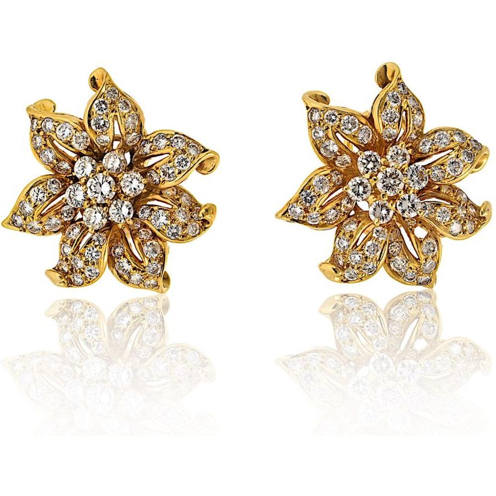 18K Yellow Gold Diamond Flower Stud Earrings by Kieselstein Cord - 7.00 Carats Total Diamond Weight