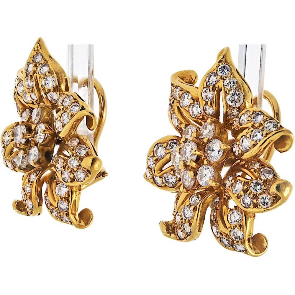 18K Yellow Gold Diamond Flower Stud Earrings by Kieselstein Cord - 7.00 Carats Total Diamond Weight
