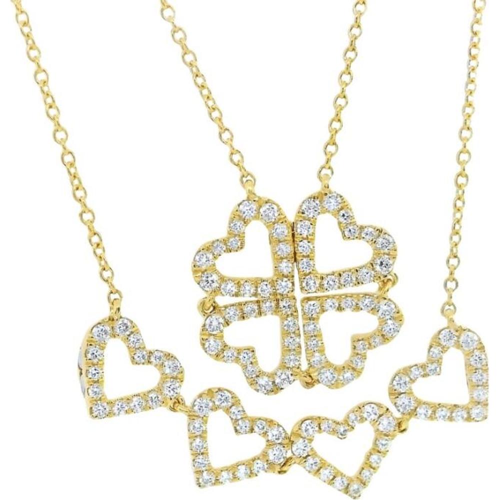 18K Yellow Gold Diamond Heart Motif Necklace with Clover-Inspired Openwork Pendant by Afarin