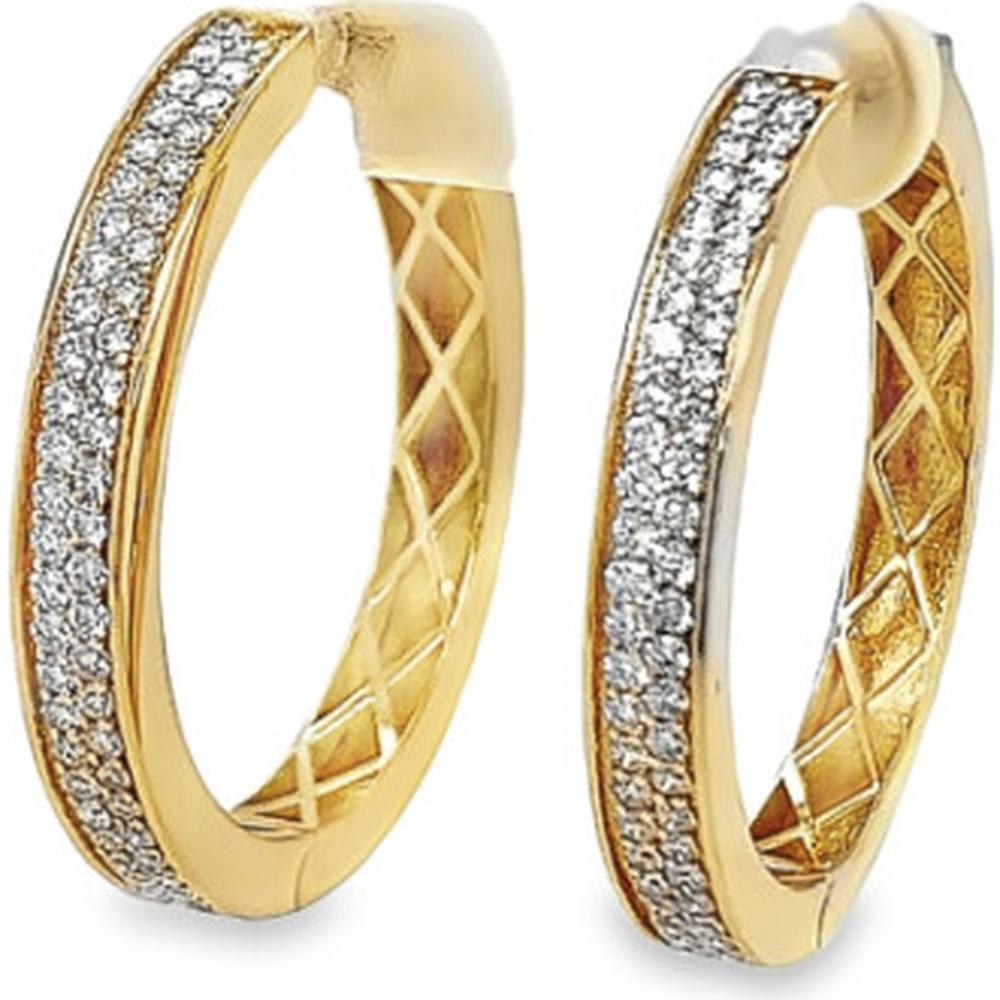 18K Yellow Gold Diamond Hoop Earrings with Prong Set Diamonds by Afarin