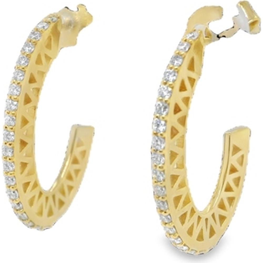 18K Yellow Gold Diamond Hoop Earrings with Round Diamonds and Openwork Lattice Design by Afarin