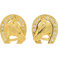 18K Yellow Gold Diamond Horse Cuff Links - 0.48 Carat Total Diamond Weight
