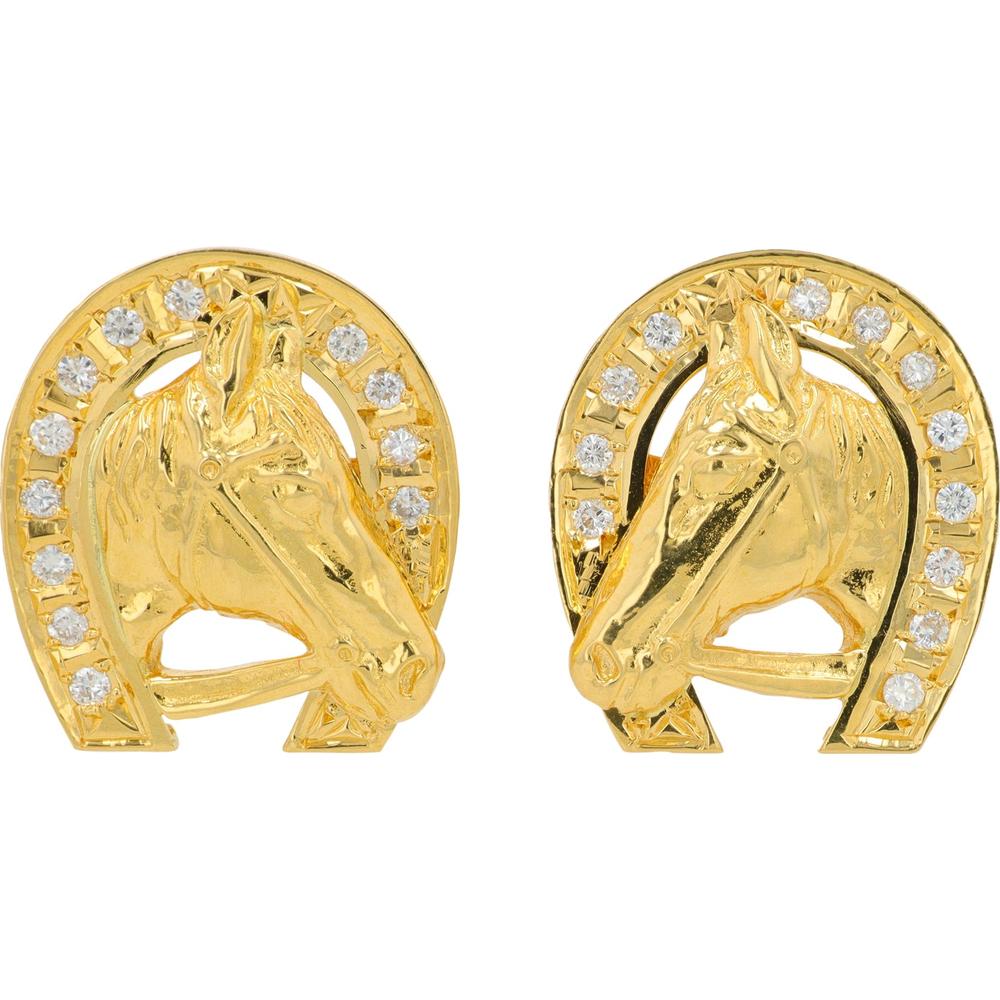 18K Yellow Gold Diamond Horse Cuff Links - 0.48 Carat Total Diamond Weight