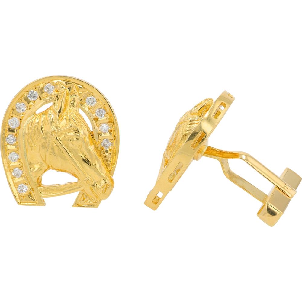 18K Yellow Gold Diamond Horse Cuff Links - 0.48 Carat Total Diamond Weight
