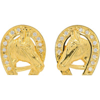 18K Yellow Gold Diamond Horse Cuff Links - 0.48 Carats Total Diamond Weight