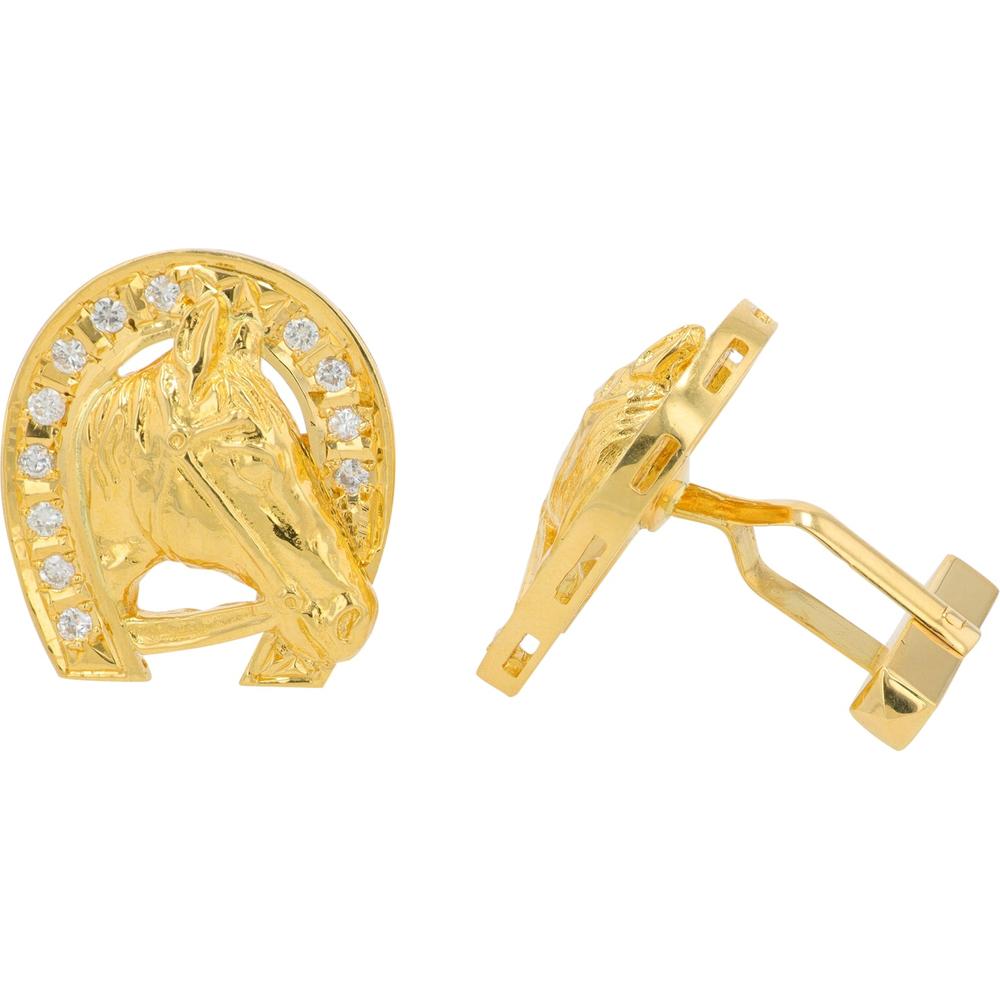 18K Yellow Gold Diamond Horse Cuff Links - 0.48 Carats Total Diamond Weight