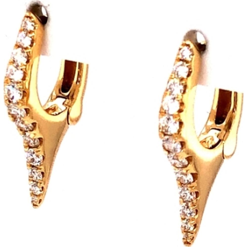18K Yellow Gold Diamond Huggie Drop Earrings with Tapered Pointed Silhouette by Afarin