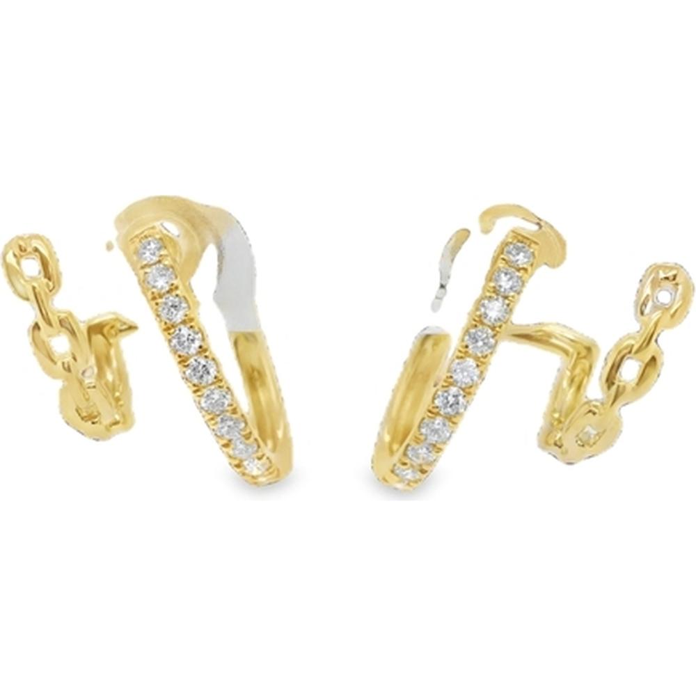 18K Yellow Gold Diamond Huggie Earrings with Chain Detail Accent by Afarin