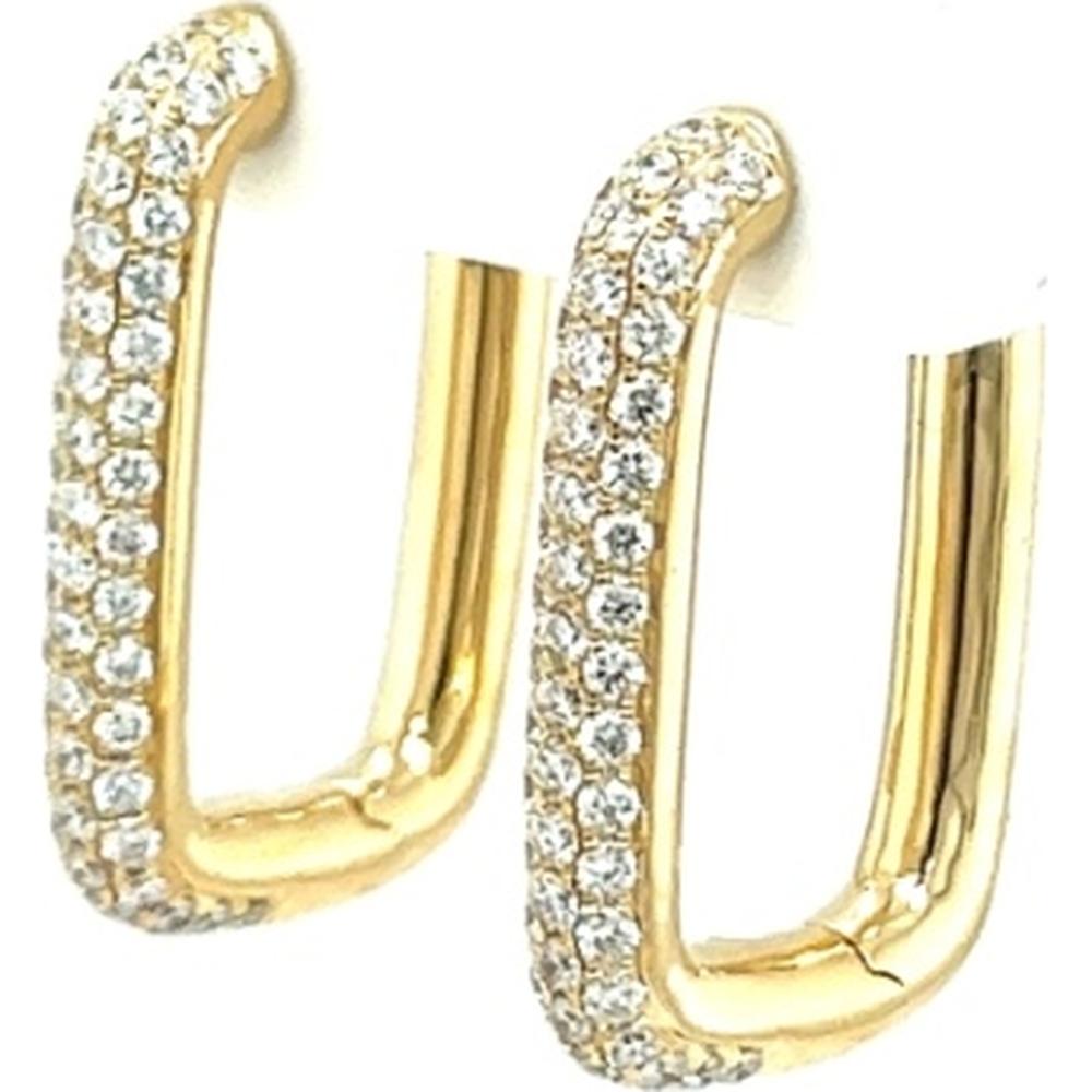 18K Yellow Gold Diamond Huggie Earrings with Front-Facing Pavé Diamonds by Afarin