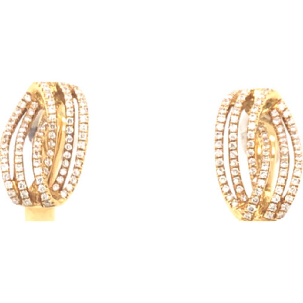 18K Yellow Gold Diamond Huggie Earrings with Multi-Row Openwork Design by Afarin