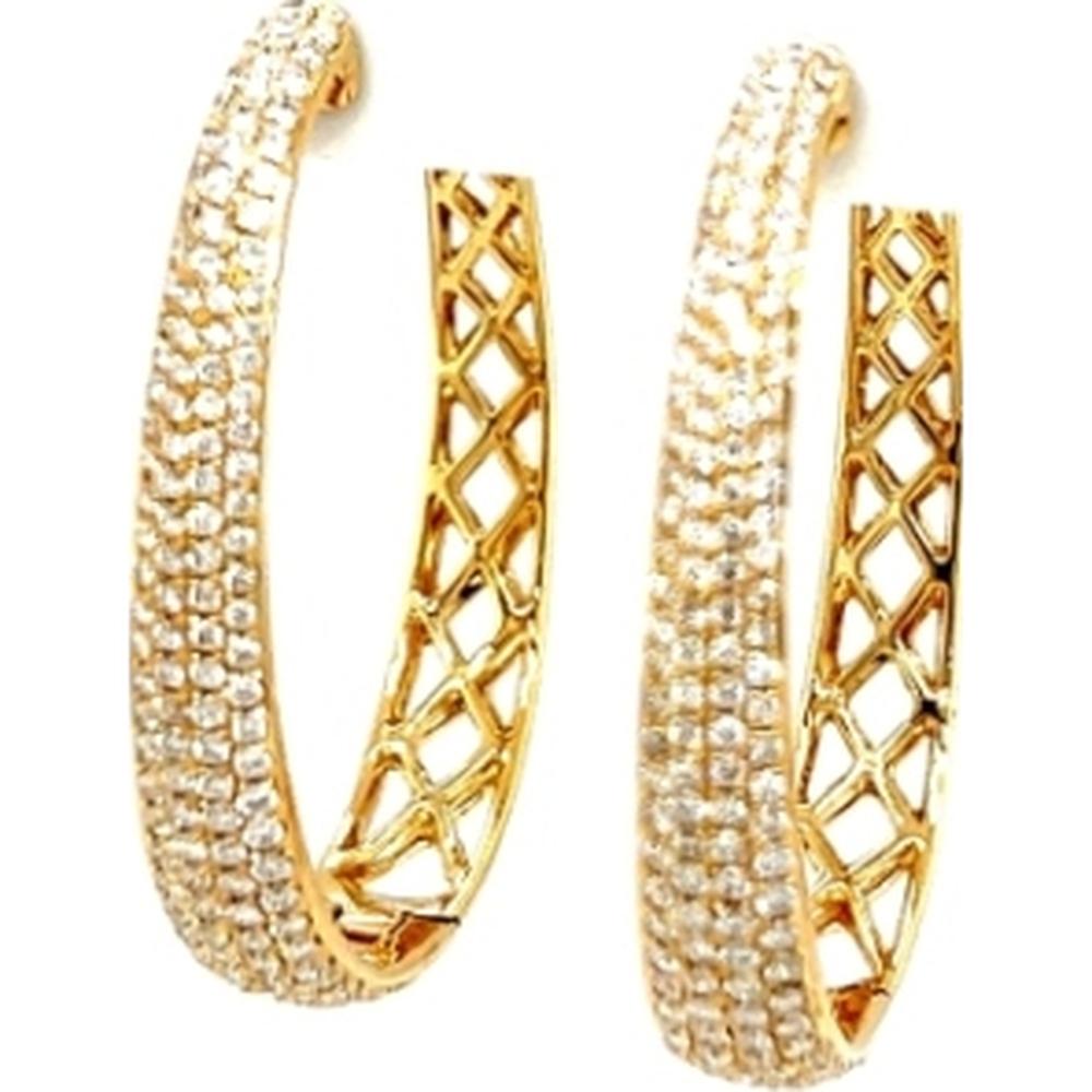 18K Yellow Gold Diamond Large Hoop Earrings with Openwork Lattice Design by Afarin