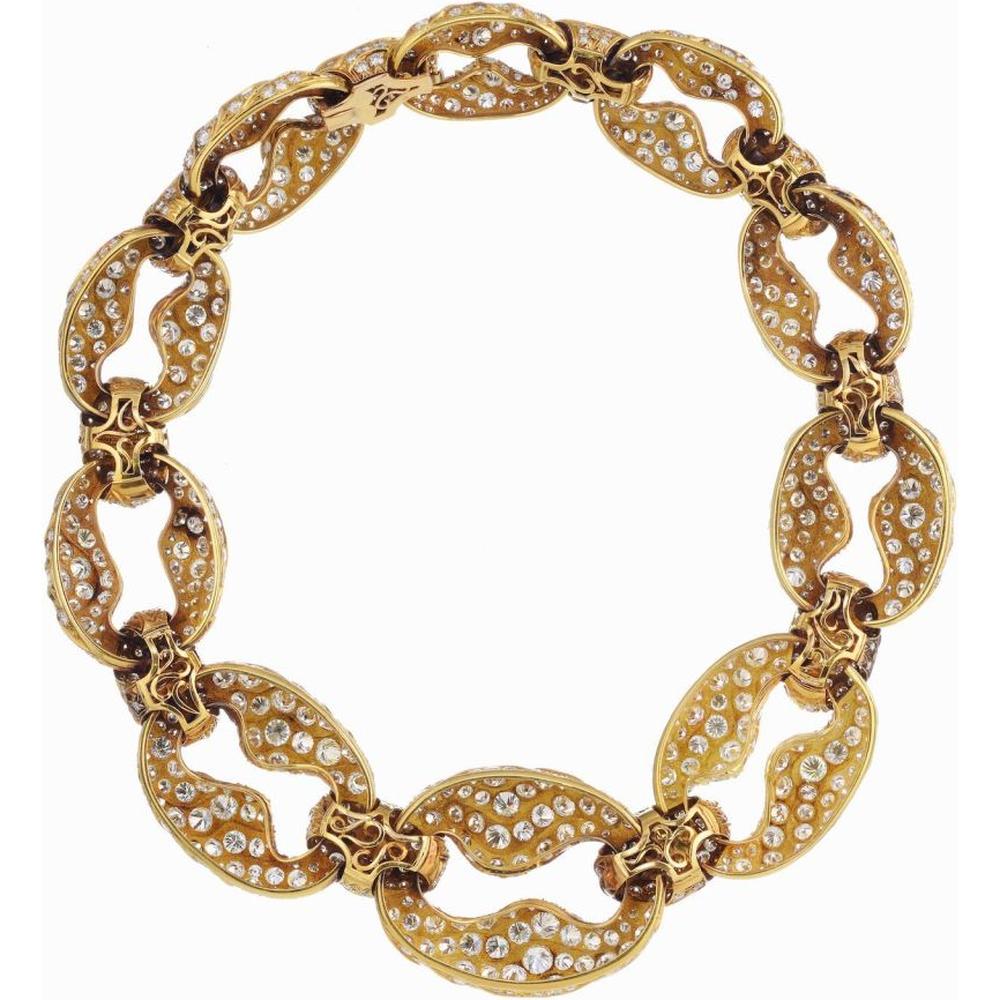 18K Yellow Gold Diamond Link Necklace Circa 1960's - 250 Carats Total Diamond Weight