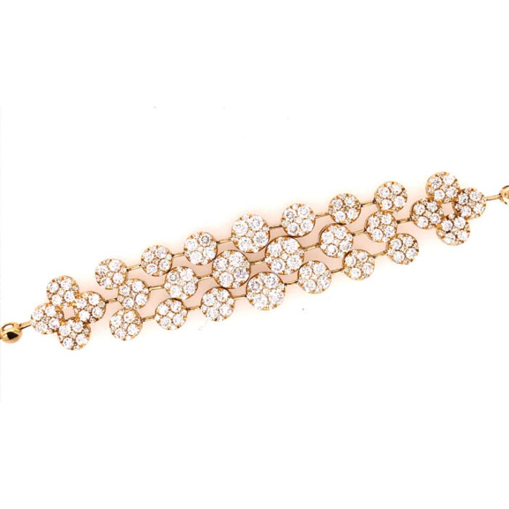 18K Yellow Gold Diamond Motif Bracelet with Floral and Round Diamond Stations by Afarin