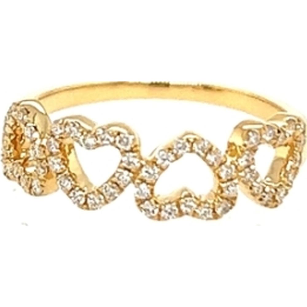 18K Yellow Gold Diamond Open Heart Motif Band Ring by Afarin