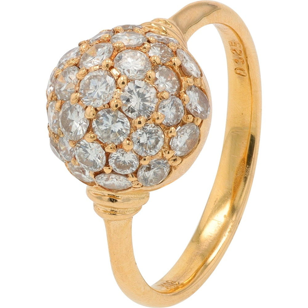 18K Yellow Gold Diamond Orb Ring with Pave Set Round Diamonds - 1.25 Carat Total Diamond Weight