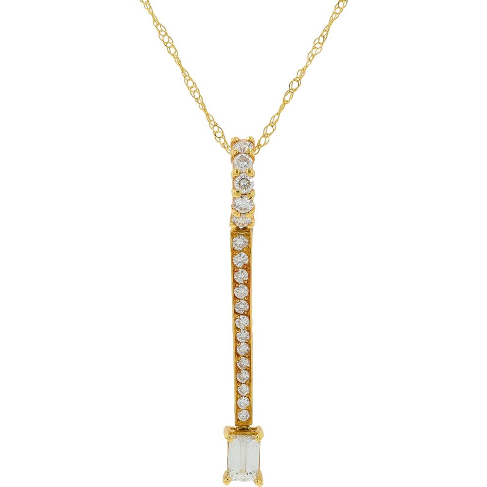 18K Yellow Gold Diamond Pendant with 0.22 Carat Emerald Cut and 0.22 Carat Round Diamonds - 0.44 Carat Total Diamond Weight