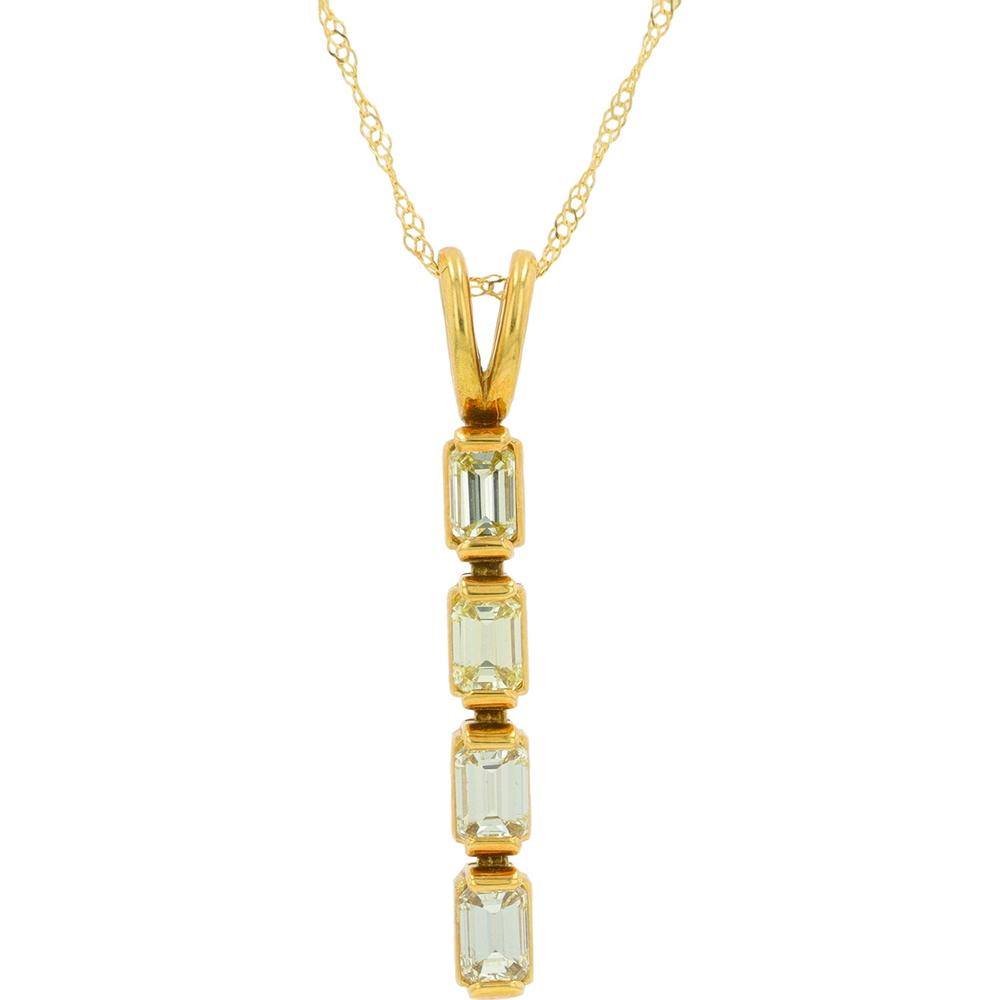 18K Yellow Gold Diamond Pendant with Four Emerald Cut Stones - 0.86 Carat Total Diamond Weight