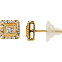 18K Yellow Gold Diamond Princess Cut Halo Stud Earrings - 1.35 Carat Total Diamond Weight