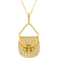 18K Yellow Gold Diamond Purse Pendant with Pavé-Set Round Diamonds - 0.38 Carat Total Diamond Weight and 18-Inch Chain