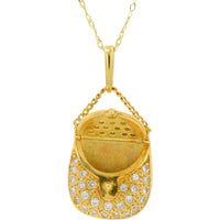 18K Yellow Gold Diamond Purse Pendant with Pavé-Set Round Diamonds - 0.38 Carat Total Diamond Weight and 18-Inch Chain