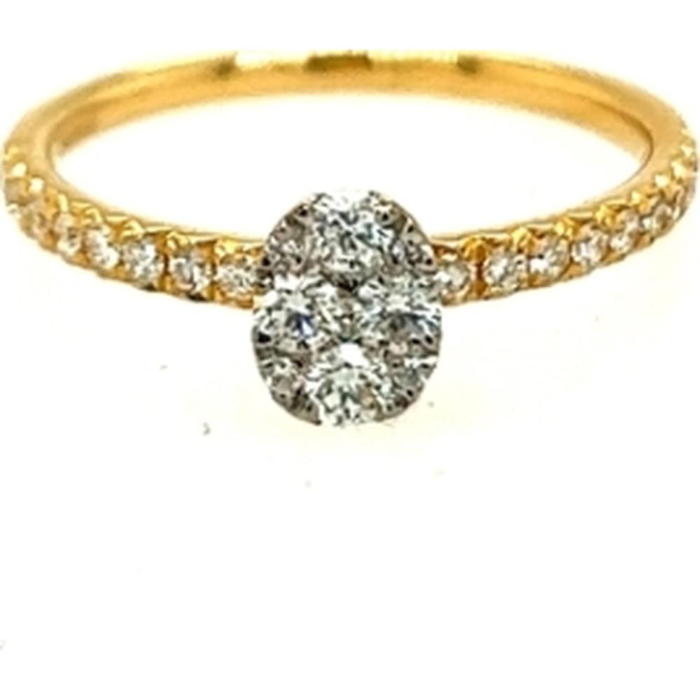 18K Yellow Gold Diamond Ring with Oval-Inspired Round Diamond Cluster and Pavé Band by Afarin