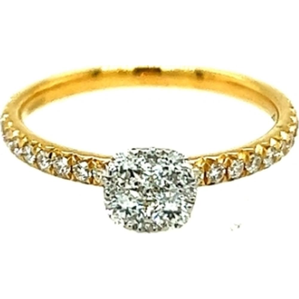 18K Yellow Gold Diamond Ring with Round Halo-Inspired Center and Diamond Accented Band by Afarin