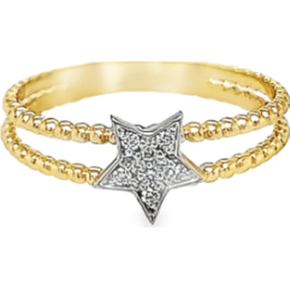 18K Yellow Gold Diamond Star Motif Double Band Ring by Afarin