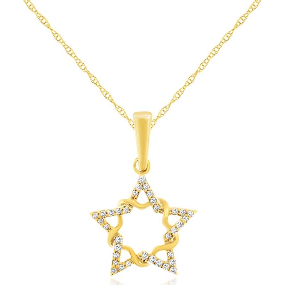 18K Yellow Gold Diamond Star Pendant Necklace - 0.07 Carats Total Diamond Weight