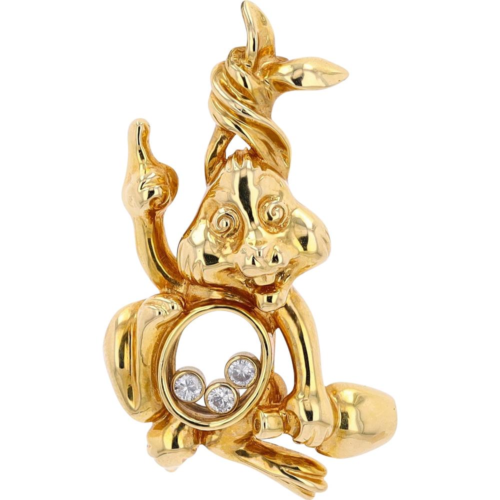 18K Yellow Gold Diamond Twisted Rabbit Brooch - 0.12 Carat Total Diamond Weight