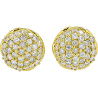 18K Yellow Gold Domed Cluster Stud Earrings with Prong-Set Round Diamonds - 1.46 Carat Total Diamond Weight