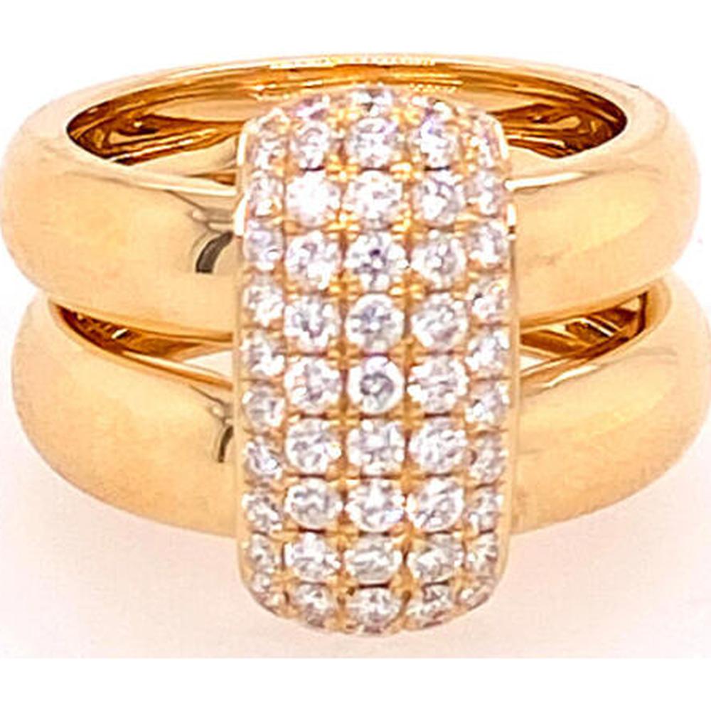 18K Yellow Gold Double-Band Ring with Pavé Set Round Diamonds by Afarin